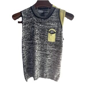 JAMIE SADOCK L Silk Sleeveless Golf Sweater‎ Black Grey Muted Art To Wear